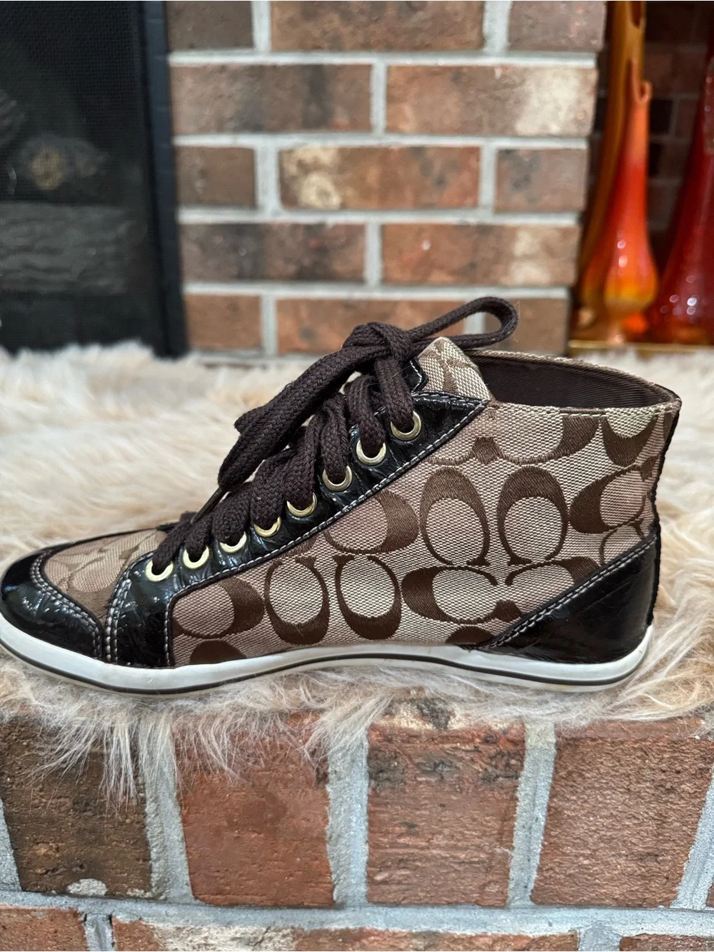 Coach Brown Signature High-Top Lace-up Sneakers Sz 7.5B